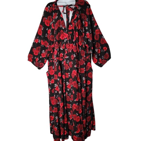 Torrid Size 4 Dress Black Red Roses Floral Front Tie Pockets Boho Whimsygoth - Picture 1 of 10